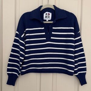 Kerri Rosenthal Collared Navy Striped Sweater